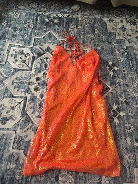 Lucy in the sky Orange Sequin Halter Mini Dress